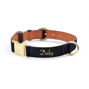 Handcrafted Engraved Leather Dog Collar - Navy Blue