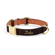 Handcrafted Engraved Leather Dog Collar - Cognac Brown