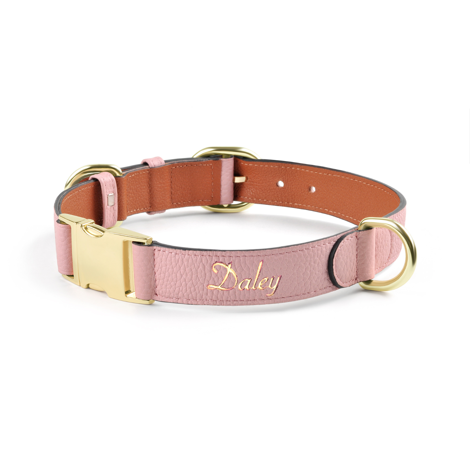 Handcrafted Engraved Leather Dog Collar - Flamingo Pink