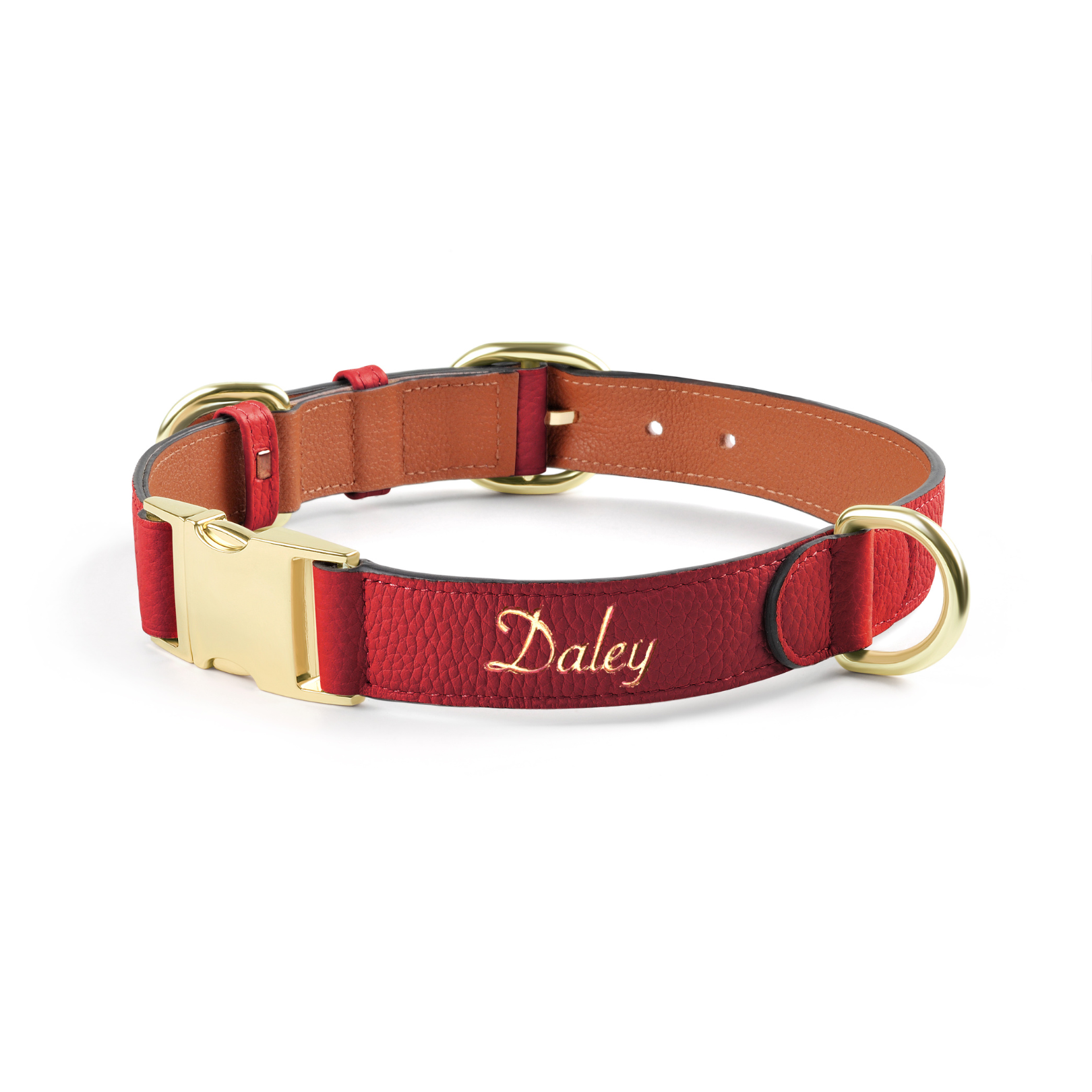 Handcrafted Engraved Leather Dog Collar - Scarlet Red