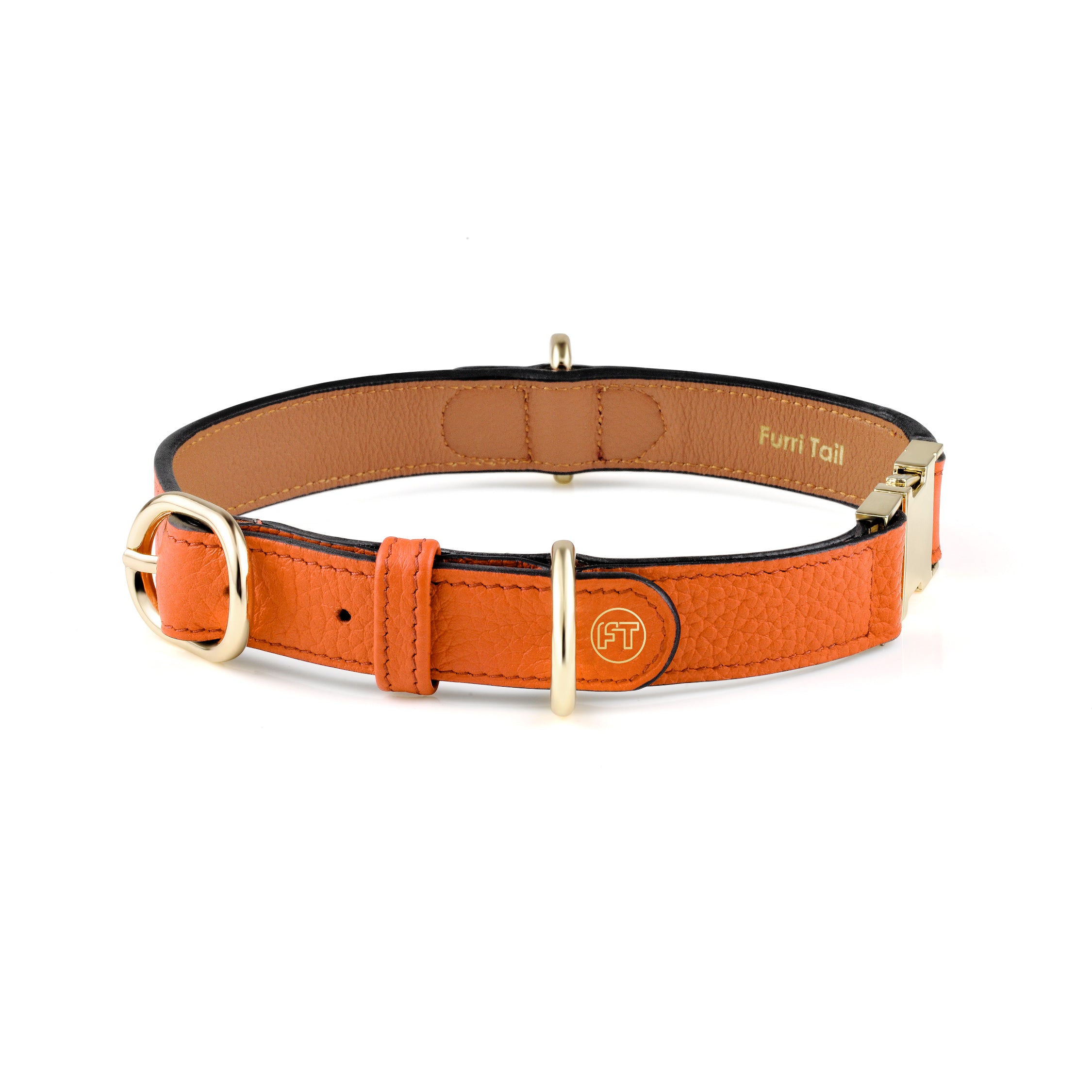 Premium Saffron Orange Leather Dog Collar